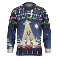 Christmas Alien Pattern with UFO Abduction of Santa Reindeer Snowy Forest Hockey Jersey Xmas Holiday Patterns - Wonder Print Shop