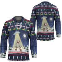 Christmas Alien Pattern with UFO Abduction of Santa Reindeer Snowy Forest Hockey Jersey Xmas Holiday Patterns - Wonder Print Shop