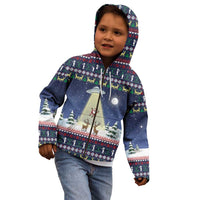 Christmas Alien Pattern with UFO Abduction of Santa Reindeer Snowy Forest Kid Hoodie Xmas Holiday Patterns - Wonder Print Shop