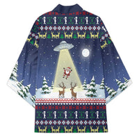 Christmas Alien Pattern with UFO Abduction of Santa Reindeer Snowy Forest Kimono Xmas Holiday Patterns - Wonder Print Shop