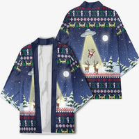 Christmas Alien Pattern with UFO Abduction of Santa Reindeer Snowy Forest Kimono Xmas Holiday Patterns - Wonder Print Shop