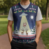 Christmas Alien Pattern with UFO Abduction of Santa Reindeer Snowy Forest Christmas Knitted V-Neck Vest Xmas Holiday Patterns - Wonder Print Shop