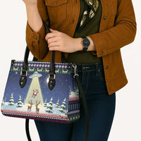 Christmas Alien Pattern with UFO Abduction of Santa Reindeer Snowy Forest Leather Bag Xmas Holiday Patterns - Wonder Print Shop