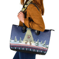 Christmas Alien Pattern with UFO Abduction of Santa Reindeer Snowy Forest Leather Tote Bag Xmas Holiday Patterns - Wonder Print Shop