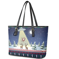 Christmas Alien Pattern with UFO Abduction of Santa Reindeer Snowy Forest Leather Tote Bag Xmas Holiday Patterns - Wonder Print Shop