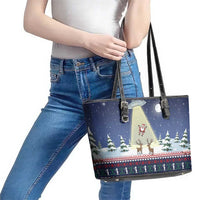 Christmas Alien Pattern with UFO Abduction of Santa Reindeer Snowy Forest Leather Tote Bag Xmas Holiday Patterns - Wonder Print Shop