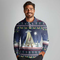 Christmas Alien Pattern with UFO Abduction of Santa Reindeer Snowy Forest Long Sleeve Polo Shirt Xmas Holiday Patterns - Wonder Print Shop