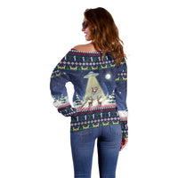 Christmas Alien Pattern with UFO Abduction of Santa Reindeer Snowy Forest Off Shoulder Sweater Xmas Holiday Patterns - Wonder Print Shop