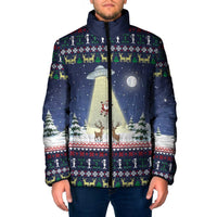 Christmas Alien Pattern with UFO Abduction of Santa Reindeer Snowy Forest Padded Jacket Xmas Holiday Patterns - Wonder Print Shop