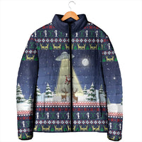 Christmas Alien Pattern with UFO Abduction of Santa Reindeer Snowy Forest Padded Jacket Xmas Holiday Patterns - Wonder Print Shop