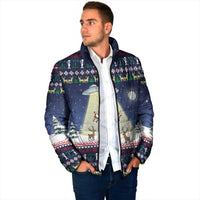 Christmas Alien Pattern with UFO Abduction of Santa Reindeer Snowy Forest Padded Jacket Xmas Holiday Patterns - Wonder Print Shop