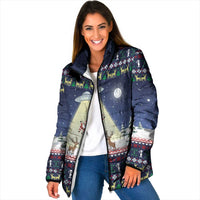 Christmas Alien Pattern with UFO Abduction of Santa Reindeer Snowy Forest Padded Jacket Xmas Holiday Patterns - Wonder Print Shop