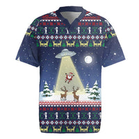 Christmas Alien Pattern with UFO Abduction of Santa Reindeer Snowy Forest Rugby Jersey Xmas Holiday Patterns - Wonder Print Shop