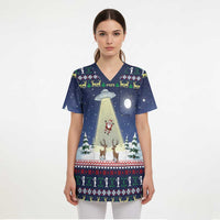 Christmas Alien Pattern with UFO Abduction of Santa Reindeer Snowy Forest Scrub Top Xmas Holiday Patterns - Wonder Print Shop