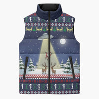 Christmas Alien Pattern with UFO Abduction of Santa Reindeer Snowy Forest Sleeveless Puffer Jacket Xmas Holiday Patterns - Wonder Print Shop