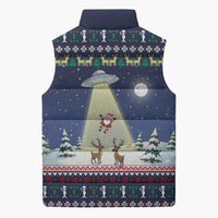 Christmas Alien Pattern with UFO Abduction of Santa Reindeer Snowy Forest Sleeveless Puffer Jacket Xmas Holiday Patterns - Wonder Print Shop