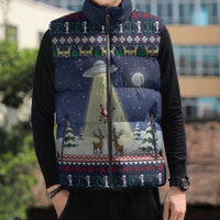 Christmas Alien Pattern with UFO Abduction of Santa Reindeer Snowy Forest Sleeveless Puffer Jacket Xmas Holiday Patterns - Wonder Print Shop