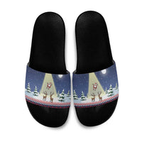 Christmas Alien Pattern with UFO Abduction of Santa Reindeer Snowy Forest Slide Sandals Xmas Holiday Patterns - Wonder Print Shop