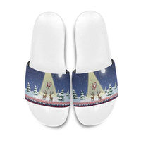 Christmas Alien Pattern with UFO Abduction of Santa Reindeer Snowy Forest Slide Sandals Xmas Holiday Patterns - Wonder Print Shop