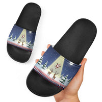 Christmas Alien Pattern with UFO Abduction of Santa Reindeer Snowy Forest Slide Sandals Xmas Holiday Patterns - Wonder Print Shop