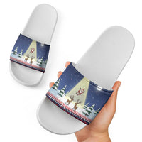 Christmas Alien Pattern with UFO Abduction of Santa Reindeer Snowy Forest Slide Sandals Xmas Holiday Patterns - Wonder Print Shop