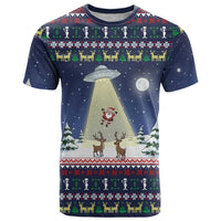Christmas Alien Pattern with UFO Abduction of Santa Reindeer Snowy Forest T Shirt Xmas Holiday Patterns - Wonder Print Shop
