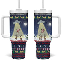 Christmas Alien Pattern with UFO Abduction of Santa Reindeer Snowy Forest Tumbler With Handle Xmas Holiday Patterns - Wonder Print Shop