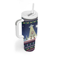 Christmas Alien Pattern with UFO Abduction of Santa Reindeer Snowy Forest Tumbler With Handle Xmas Holiday Patterns - Wonder Print Shop