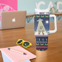 Christmas Alien Pattern with UFO Abduction of Santa Reindeer Snowy Forest Tumbler With Handle Xmas Holiday Patterns - Wonder Print Shop