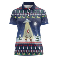 Christmas Alien Pattern with UFO Abduction of Santa Reindeer Snowy Forest Women Polo Shirt Xmas Holiday Patterns - Wonder Print Shop