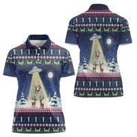 Christmas Alien Pattern with UFO Abduction of Santa Reindeer Snowy Forest Women Polo Shirt Xmas Holiday Patterns - Wonder Print Shop