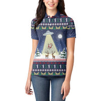 Christmas Alien Pattern with UFO Abduction of Santa Reindeer Snowy Forest Women Polo Shirt Xmas Holiday Patterns - Wonder Print Shop