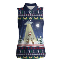 Christmas Alien Pattern with UFO Abduction of Santa Reindeer Snowy Forest Women Sleeveless Polo Shirt Xmas Holiday Patterns - Wonder Print Shop