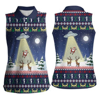Christmas Alien Pattern with UFO Abduction of Santa Reindeer Snowy Forest Women Sleeveless Polo Shirt Xmas Holiday Patterns - Wonder Print Shop