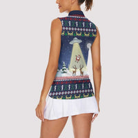 Christmas Alien Pattern with UFO Abduction of Santa Reindeer Snowy Forest Women Sleeveless Polo Shirt Xmas Holiday Patterns - Wonder Print Shop