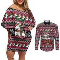 Unicorn Believe In The Magic Christmas Couples Matching Off Shoulder Short Dress and Long Sleeve Button Shirt Xmas Holiday Patterns - Wonder Print Shop