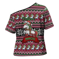 Unicorn Believe In The Magic Christmas Cross Shoulder Shirt Xmas Holiday Patterns - Wonder Print Shop