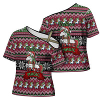 Unicorn Believe In The Magic Christmas Cross Shoulder Shirt Xmas Holiday Patterns - Wonder Print Shop