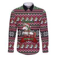 Unicorn Believe In The Magic Christmas Family Matching Off The Shoulder Long Sleeve Dress and Hawaiian Shirt Xmas Holiday Patterns - Wonder Print Shop