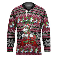 Unicorn Believe In The Magic Christmas Hockey Jersey Xmas Holiday Patterns - Wonder Print Shop