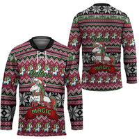 Unicorn Believe In The Magic Christmas Hockey Jersey Xmas Holiday Patterns - Wonder Print Shop