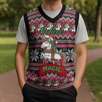 Unicorn Believe In The Magic Christmas Knitted V-Neck Vest Xmas Holiday Patterns - Wonder Print Shop
