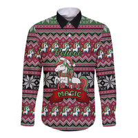 Unicorn Believe In The Magic Christmas Long Sleeve Button Shirt Xmas Holiday Patterns - Wonder Print Shop