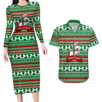 Unicorn Festive Fabulous Christmas Couples Matching Long Sleeve Bodycon Dress and Hawaiian Shirt Xmas Holiday Patterns - Wonder Print Shop