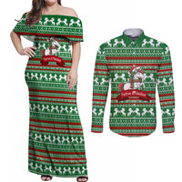 Unicorn Festive Fabulous Christmas Couples Matching Off Shoulder Maxi Dress and Long Sleeve Button Shirt Xmas Holiday Patterns - Wonder Print Shop