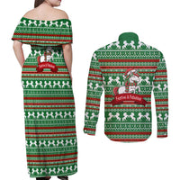 Unicorn Festive Fabulous Christmas Couples Matching Off Shoulder Maxi Dress and Long Sleeve Button Shirt Xmas Holiday Patterns - Wonder Print Shop