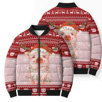 Lovely Pig Merry Christmas Bomber Puffer Jacket Xmas Holiday Patterns - Wonder Print Shop
