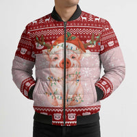 Lovely Pig Merry Christmas Bomber Puffer Jacket Xmas Holiday Patterns - Wonder Print Shop