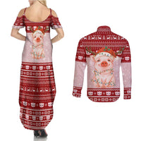 Lovely Pig Merry Christmas Couples Matching Summer Maxi Dress and Long Sleeve Button Shirt Xmas Holiday Patterns - Wonder Print Shop