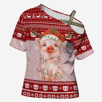 Lovely Pig Merry Christmas Cross Shoulder Shirt Xmas Holiday Patterns - Wonder Print Shop